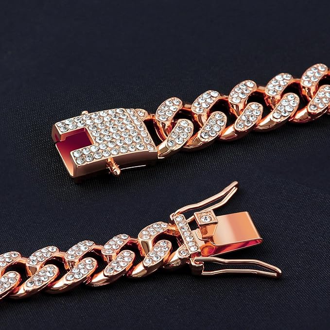 Dog Collar Cuban Link Rose Glod Crystal Dog Necklace Metal Chain Collar - Image 4