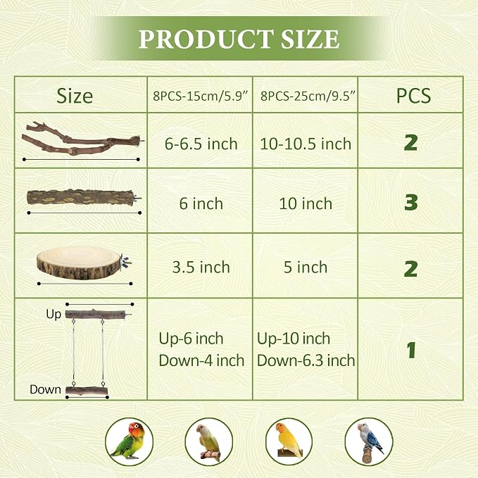 8pcs Bird Perches for Cage, Natural Wood Bird Perch for Parakeet/Cockatiel - Image 7
