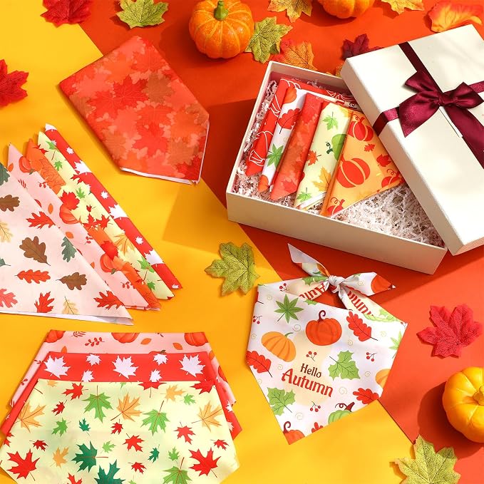 Weewooday 50 Pcs Thanksgiving Fall Dog Bandanas Bulk Pumpkin Maple Leaves - Image 5