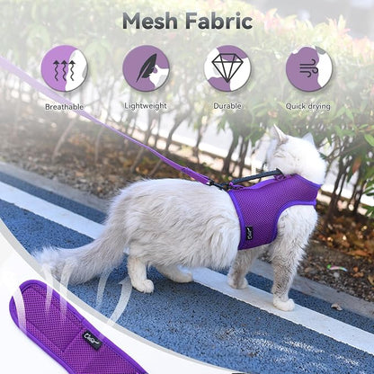 Cat Harness and Leash for Walking Escape Proof Breathable Mesh Fabric, - Image 4