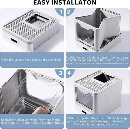 Enclosed Cat Litter Box with Lid Top Exit Covered Metal Stainless Steel Litter - Image 5