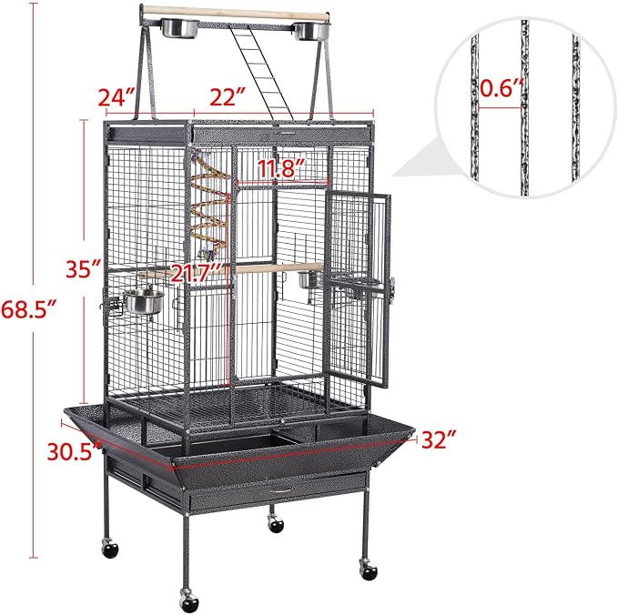 Yaheetech 68-inch Rolling Play Top Large Parrot Bird Cage - Image 3