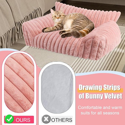 Cute Cat Couch Bed for Indoor Cats, Fluffy Pet Cat Sofa - Image 4