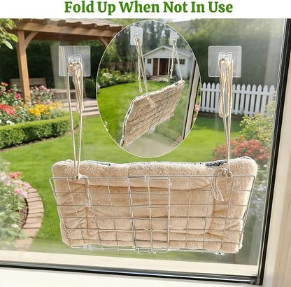 Cat Window Perch with Adhesive Hooks Foldable Cat Window Hammock - Image 5