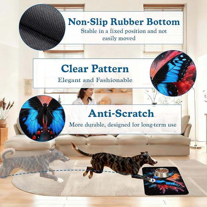 Blue Butterfly on Blooming Pet Feeding Mat–Christmas Stocking Quick Dry - Image 4