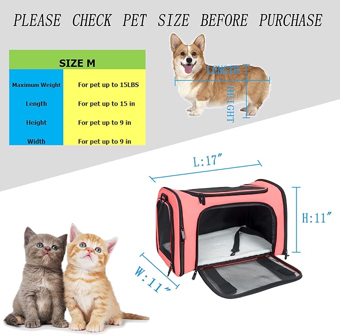 Soft Sided Carrier for Small Medium Cats Dogs, TSA Airline Approved Collapsible - Image 4