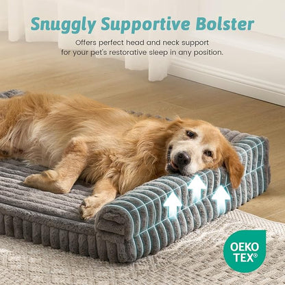 Cute Dog Bed for Extra Large Dogs, Faux Rabbit Fur Orthopedic Foam Dog Bed - Image 6