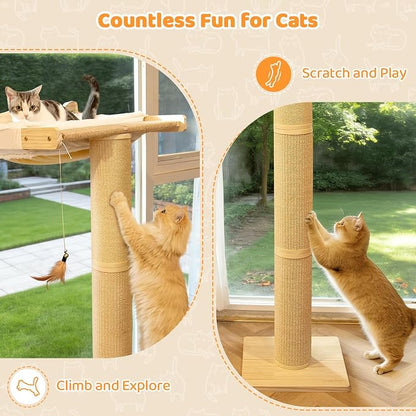 54.3" Cat Window Perch with 3 Adjustable Roman Column Sisal Posts, Drill-Free - Image 7