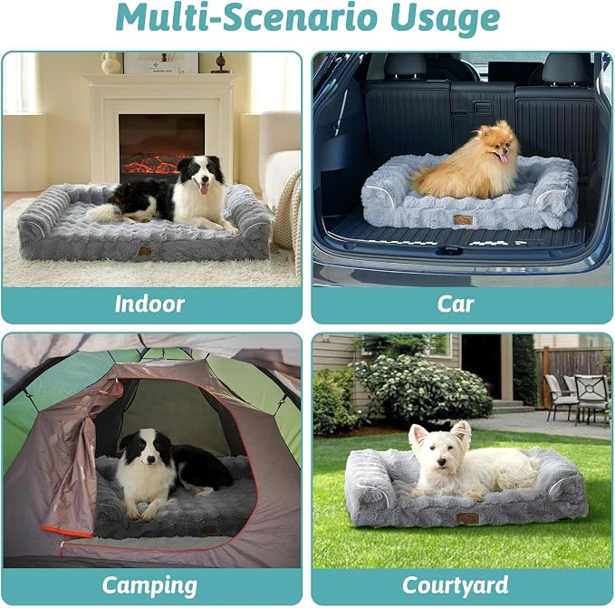 Faux Fur Orthopedic Dog Bed, Extra Large Dog Bed, Supportive Foam Pet Sofa - Image 7
