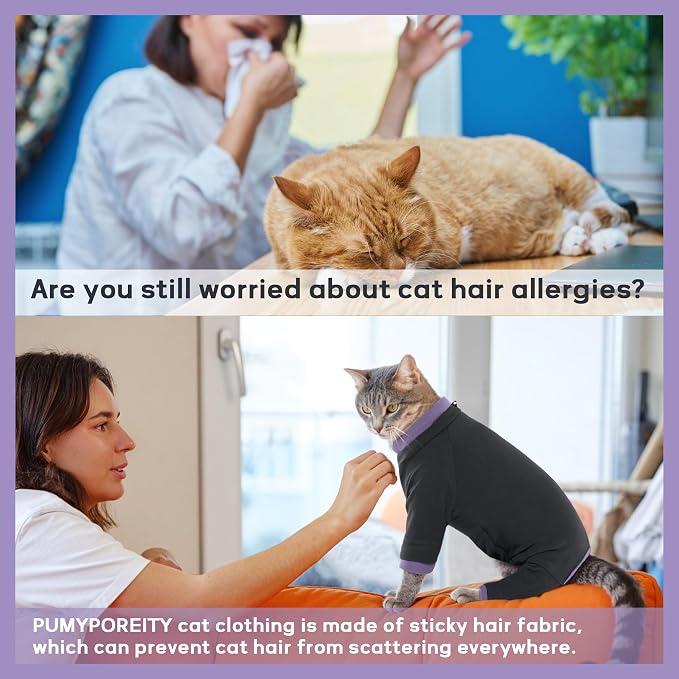 PUMYPOREITY Sticky Hair Cat Clothes, Prevent Hair Loss Cat Pajamas, Soft Cat - Image 2