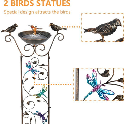SUNNYPARK Bird Bath with Trellis Outdoor, Antique Garden Iron Plant Trellis - Image 2