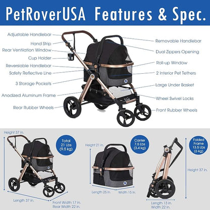 HPZ Pet Rover Prime 3-in-1 Luxury Dog/Cat Stroller - Image 7