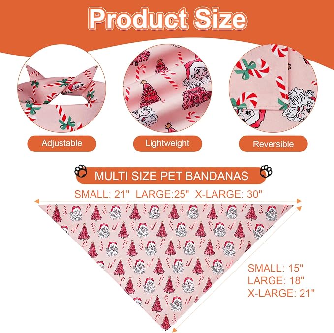 Cute Christmas Dog Bandanas Large 2PCS, 4 Pattern Holiday Scarf - Image 3