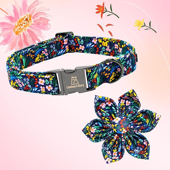 Lionheart glory Dog Collar Darkblue Flower Dog Bow Collars Floral Dog Collar - Image 3