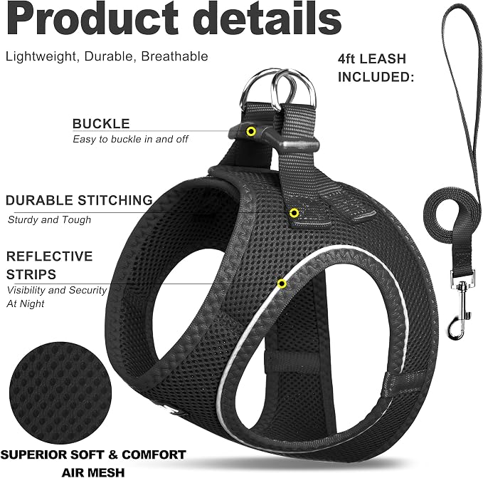Fida Comfy Dog Harness with Leash, Soft Puppy Vest Escape Proof, Breathable - Image 2