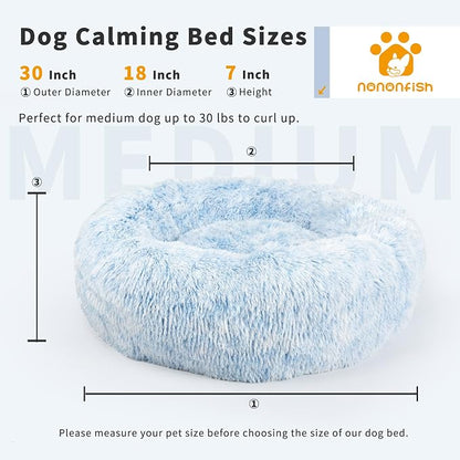 Calming Dog Bed for Medium Dogs Washable Donut 30 inches Anti-Slip Pet Bed - Image 2