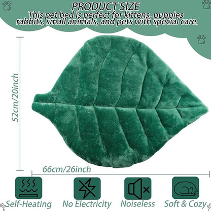 Leaf Shaped Self-Warming Cat Bed Mat – 26"x20" Flannel & Cotton Pet Pad - Image 2