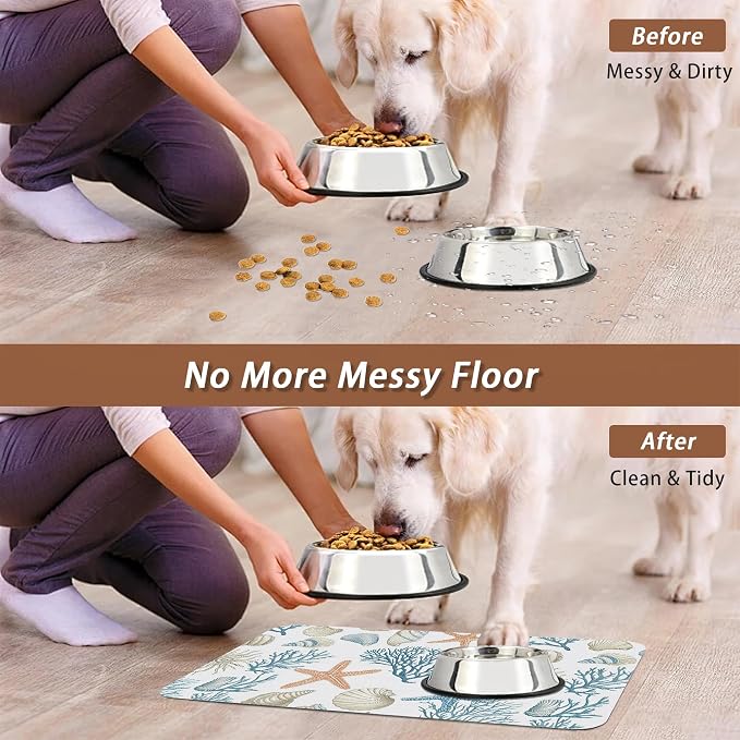 Starfish Dog Food Mat for Floors, Coral Shell Ocean Absorbent Quick-Dry Pet - Image 5