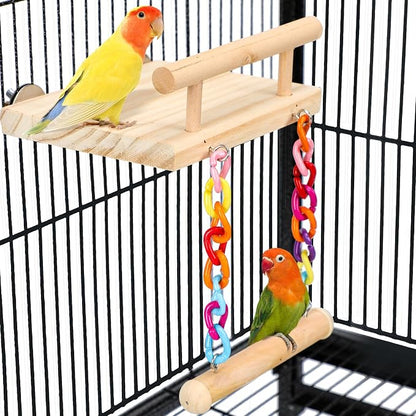 Bird Perches Cage Toys Parrot Wooden Platform Play Gyms Exercise Stands by FrgKbTm