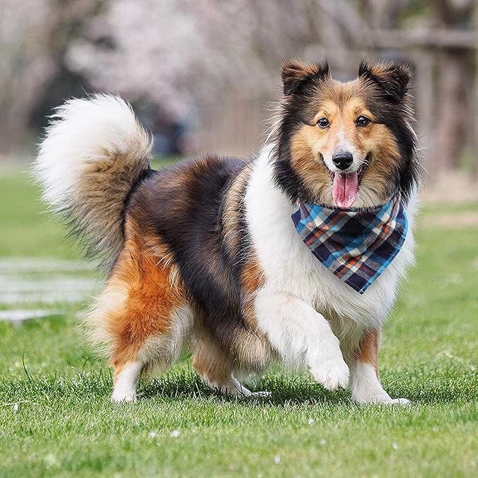 8 Pack Triangle Dog Bandanas, Reversible Plaid Painting Bibs Scarf Large Dog - Image 7