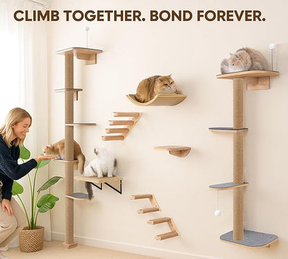 Floor to Ceiling Cat Tree for Kittens, 5-Tier Wall Mounted Cat Wall Shelves - Image 5