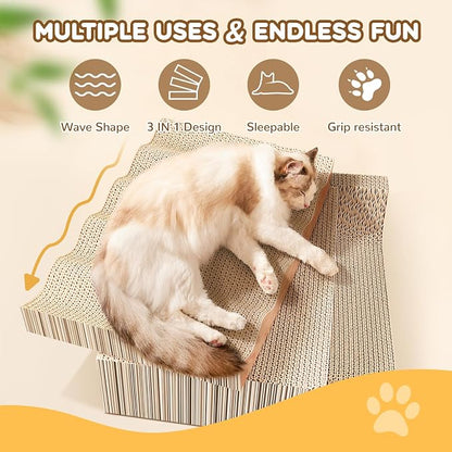 Cat Scratch Pad, 3 Packs Corrugated Cardboards Cat Scratcher Pads - Image 4