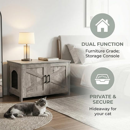 Homhedy Cat Litter Box Enclosure, Wooden Cat Washroom Furniture - Image 2