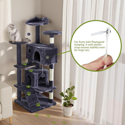 54 Inches Cat Tree Tower Condo Furniture, Climbing Tree Cat House Padded Plush - Image 6