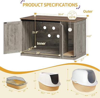 Cat Litter Box Enclosure, Hidden Litter Box Cabinet Furniture - Image 4