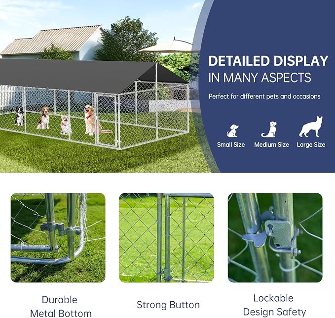 Petonly Outdoor Dog Enclosure Heavy Duty Dog Kennel House Mesh Dog Big Cage Pet - Image 4