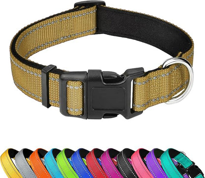 Reflective Dog Collar, Adjustable Soft Neoprene Padded Nylon Pet Collars by PWOD