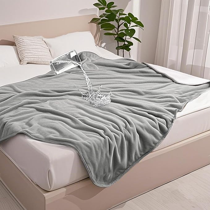 gogobunny Waterproof Bed Blanket, Reversible Sherpa Fleece Throw Blanket by gogobunny
