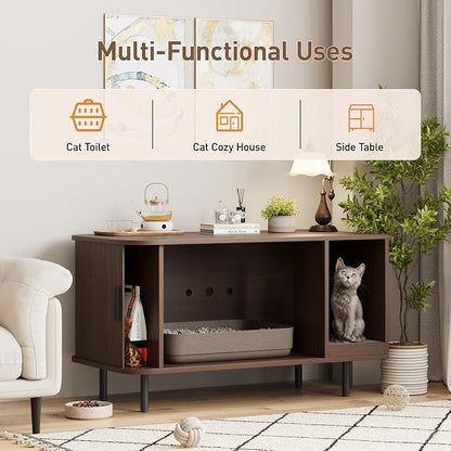 Cat Litter Box Enclosure with Cat Scratch Pad, Sliding Door, 37.4" Litter Box - Image 6