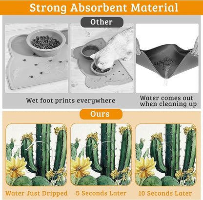 Tropical Cactuses Feeding Mat, Blooming Succulents Absorbent Quick-Dry Cat Dog - Image 3