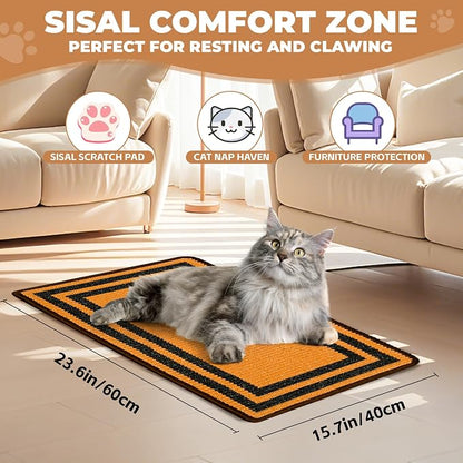 Cat Scratcher Mat, 23.6x15.7 Inch Natural Sisal Cat Scratch Pad, Horizontal Cat - Image 2