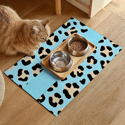 Puppy Feeding Mat 20x12 inch Blue Leopard Print Dog Bowl Placemat Non Slip Mat - Image 2