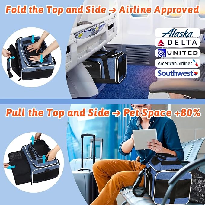 Petskd Top and Side Expandable Pet Carrier 17x11x9.5 Inches Alaska Airline - Image 2