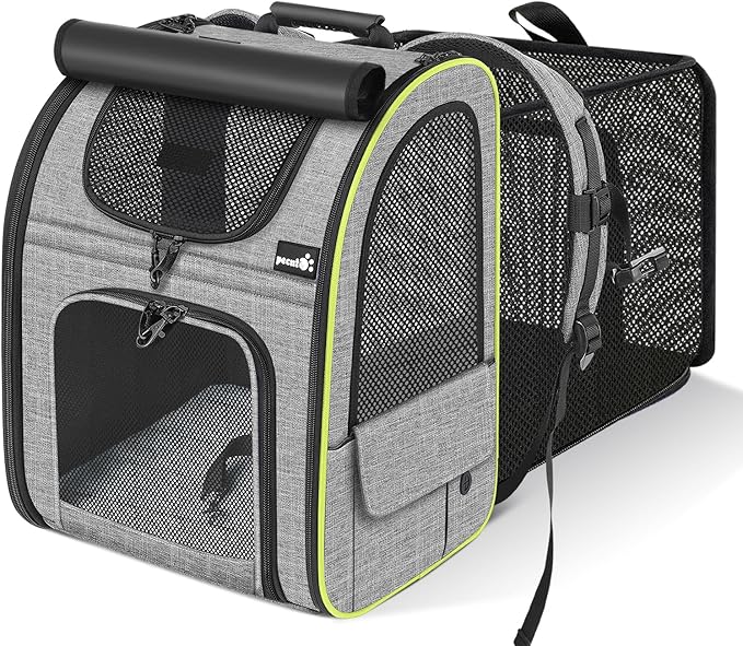 Pecute Cat Backpack Carrier XL, Expandable Pet Backpack Curtain Design by pecute