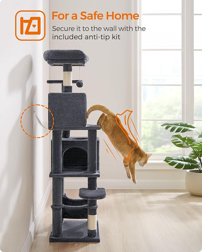 Feandrea Cat Tree, 59.5-Inch Tall Cat Tower, Plush Multi-Level Condo - Image 8