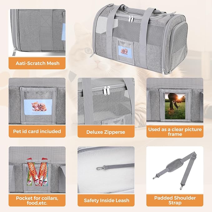 Cat Carrier Soft for Pets Up to 15 Lbs, Cat Travel Bag - Image 6