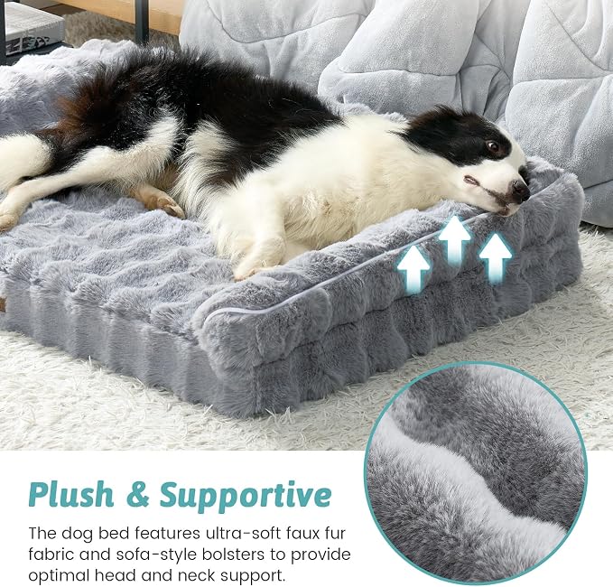Faux Fur Orthopedic Dog Bed, Super Soft Large Dog Bed, Supportive Foam Bolster - Image 4