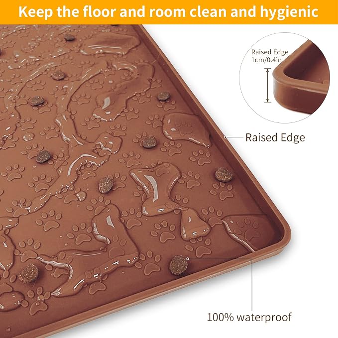 Ptlom Pet Placemat for Dog and Cat, Waterproof Silicone Pet Feeding Bowl Mats - Image 6