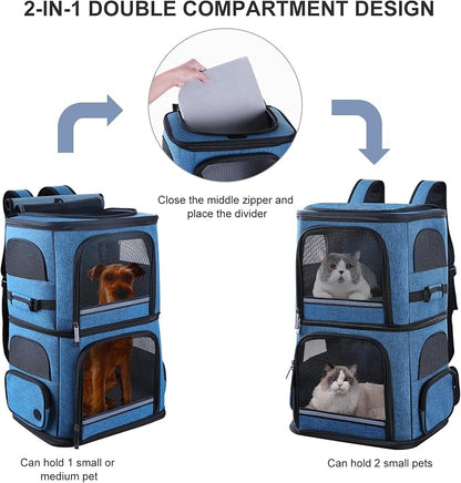 Double Cat Carrier for 2 Cats, Dog Backpack Carrier for Medium Dogs, Double - Image 3