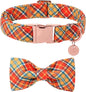 Autumn Plaid Dog Collar and Bow Tie Set – Orange Yellow Checkered Adjustable by UPURARAPUP