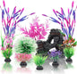 Fish Tank Accessories, Aquarium Fish Tank Plastic Plants and Cave Rock by QUOZUO