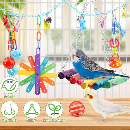 9 Pcs Parakeet Cockatiel Bird Toys, Parrots Cage Accessories Swing Rope Hanging - Image 3
