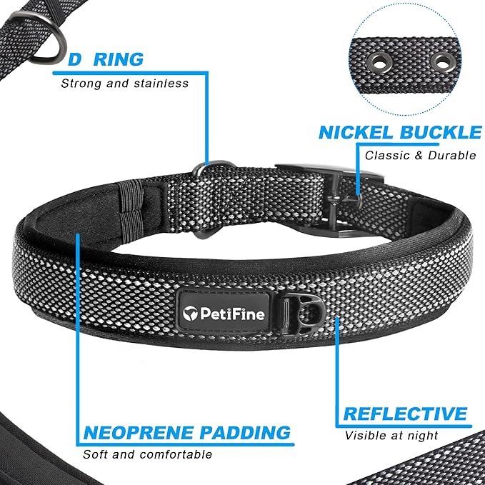 PetiFine Dog Collar for Large Dogs, Neoprene Padded and Adjustable, Reflective - Image 3