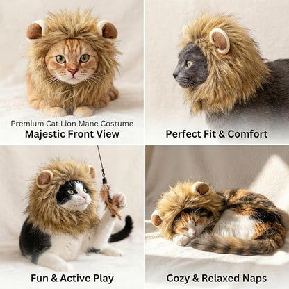 Adjustable Lion Mane Wig Pet Costume, Soft Halloween Cat Clothing - Image 5
