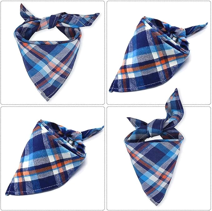 8 Pack Triangle Dog Bandanas, Reversible Plaid Painting Bibs Scarf Large Dog - Image 5