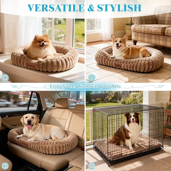 Cute Washable Dog Bed for Medium Large Dogs, Calming Furry Bolster Dog Bed - Image 9